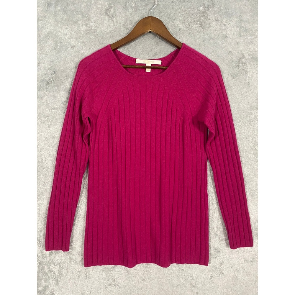 Nordstrom Collection Sweater Sz M Fuchsia Pink 100% Cashmere Rib Knit Quiet Lux